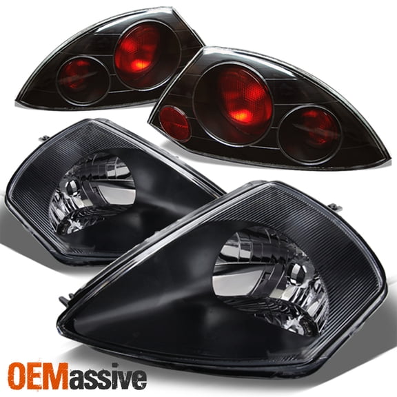 AKKON - For Mitsubishi Eclipse Black Bezel Headlights Replacement Black Tail Lights Left Right Lamps Combo