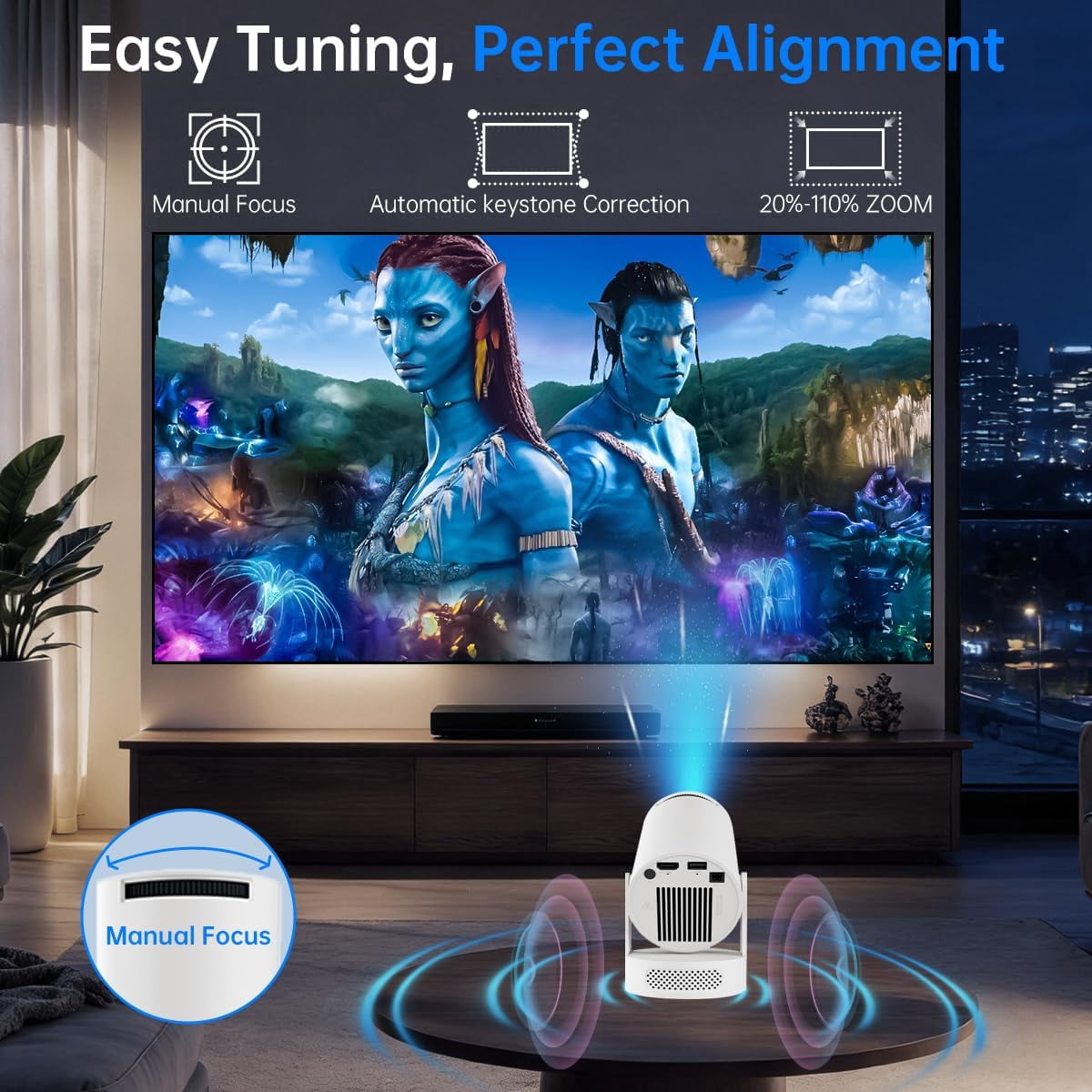 Projector with WiFi 6  5.4, 170 ANSI Portable 1080P Support, Android 11 Auto  210 Rotatable Home Theater