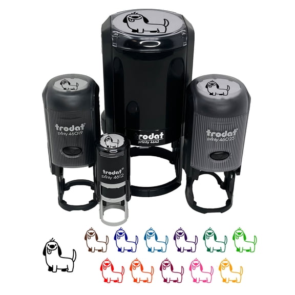 Dorky Dachshund Wiener Dog Smile Self-Inking Rubber Stamp Ink Stamper - Black Ink - Mini 1/2 Inch
