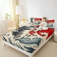thumbnail image 4 of Feelyou Kawaii Cat Kitten Bed Sheets for Teens, Tokyo Ocean Waves King Sheets, Retro Japanese Style Sheet Set, Lightweight Room Decor, 4pcs, 4 of 7