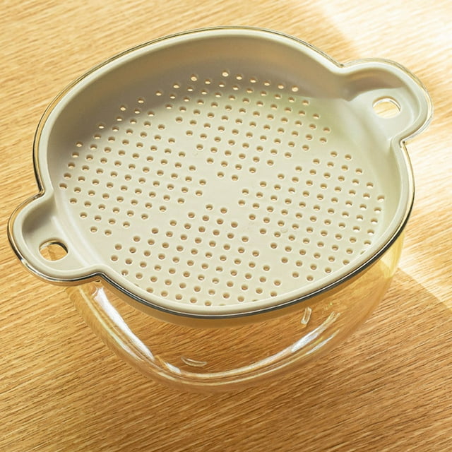 Large Kitchen Strainer Colander Bowl Set, Double-Layer Plastic Vegetable Washing Basket, Bowls For Cleaning Washing Mixing, Detachable,White