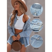 Eytino Womens Oversized Denim Jacket Casual Long Boyfriend Jean Jacket for Autumn Spring Green L Female
