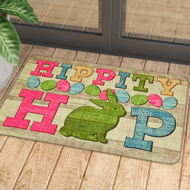 Fiudx Ofertas del día Felpudo de Pascua con diseño de huevos de Pascua, conejo, para entrada, porche, alfombra antideslizante para piso inferior, interior y exterior, para el hogar, patio, decoración
