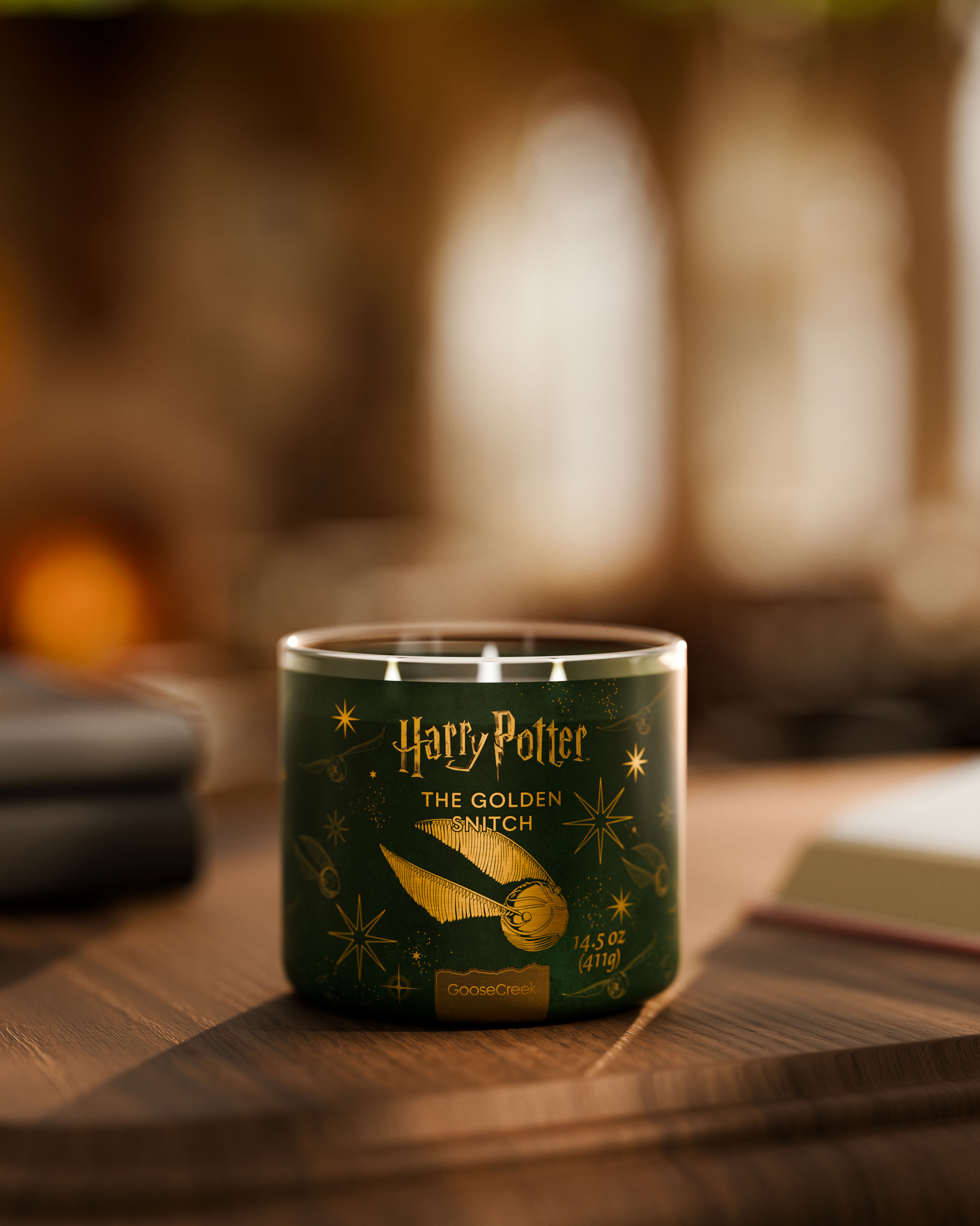 Goose Creek Harry Potter Golden Snitch 3-wick Crackling Fresh-Cut Grass, Morning Moss, Damp Earth & Bright Bergamot Scented Jar Candle, 14.5oz