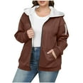 thumbnail image 2 of zejinsd Jacket Coat for Women Women's Fashion Large Size Solid Color Full Zip Up Hooded Plus Velvet Thickened Sweater Drop Shoulder Long Sleeve Jacket, 2 of 9
