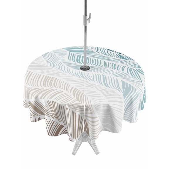 Outdoor Tablecloth with Umbrella Hole Zipper Ombre Brown Blue Round Tablecloth 54" Waterproof Outside Table Cloth Summer Coastal Ocean Sea Beach Wave Patio Table Cover Tablecloths for Picnic Party