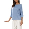 thumbnail image 4 of INSPIRE CHIC Satin Blouse for Women Dressy Casual Boat Neck 3/4 Sleeve Work Shirt M Blue, 4 of 6