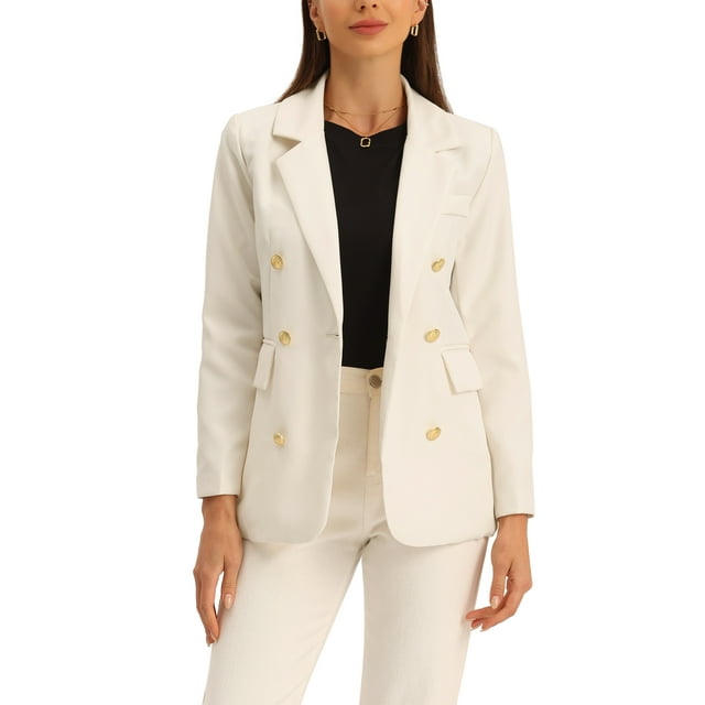 INSPIRE CHIC Blazer à Manches Longues à Double Boutonnage avec Revers Cranté pour Femmes Beige TG