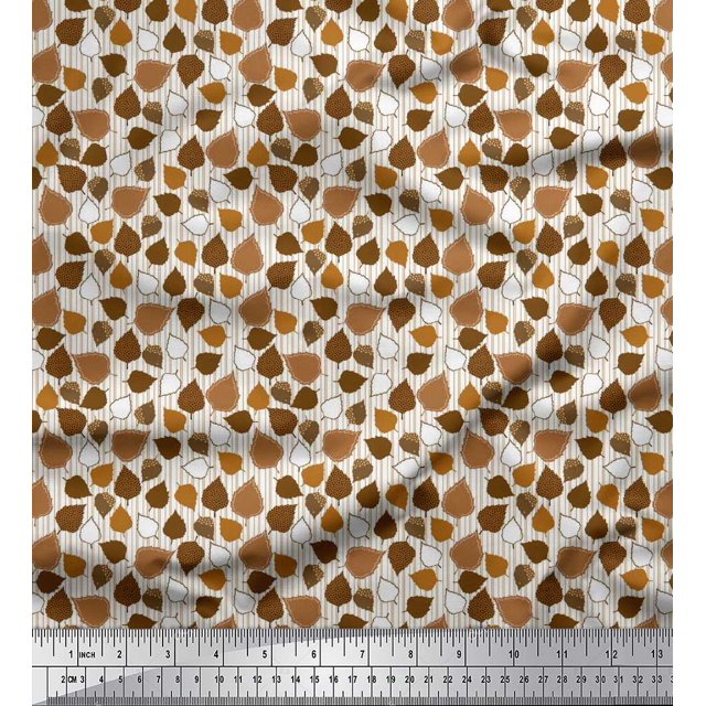 Soimoi Poly Georgette Fabric Stripe & Leaves Print Fabric by Yard 42 Inch Wide