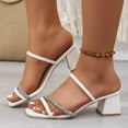 thumbnail image 2 of White Womens Casual Thick Heel Slippers Comfortable Slip Resistant Ankle Strap Diamond Decor Summer Outdoor Indoor Wear Shoes Size 42, 2 of 6