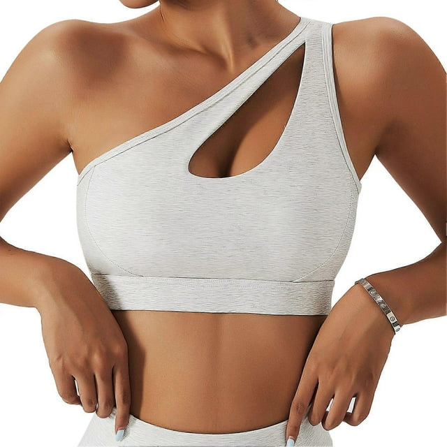 Women Sports Bra Single Shoulder Strap Hollow Up Pure Color Quickly Drying Elastic Workout Bra