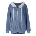thumbnail image 4 of TQWQT Jackets for Women, Winter Coat Fuzzy Fleece Jacket Hooded Colorblock Cardigan Coat Oversized Fluffy Sherpa Outerwear with Pockets Light Blue XL, 4 of 6