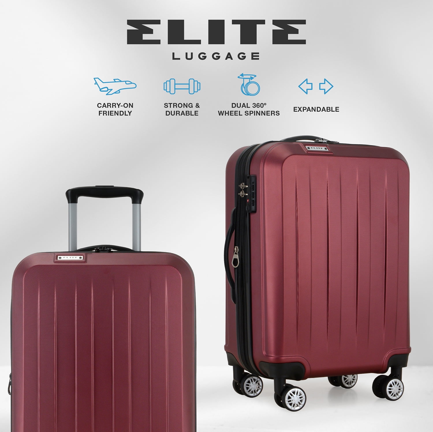 Elite Luggage Dori Hardside Expandable Carry-On Spinner Luggage, Burgundy, 21" Carry-on