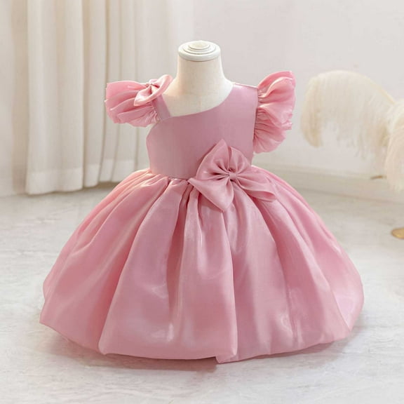 Flower Girls Wedding Tulle Dresses Princess High Low Beaded Pageant Prom Birthday Party Evening Dance Ball Gown Pink 3-4 Years