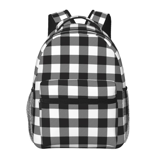 Fotbe Black White Plaid Mochila Casual con Estampado para Escuela, Viajes y Actividades al Aire Libre - Duradera, Ligera y Cómoda