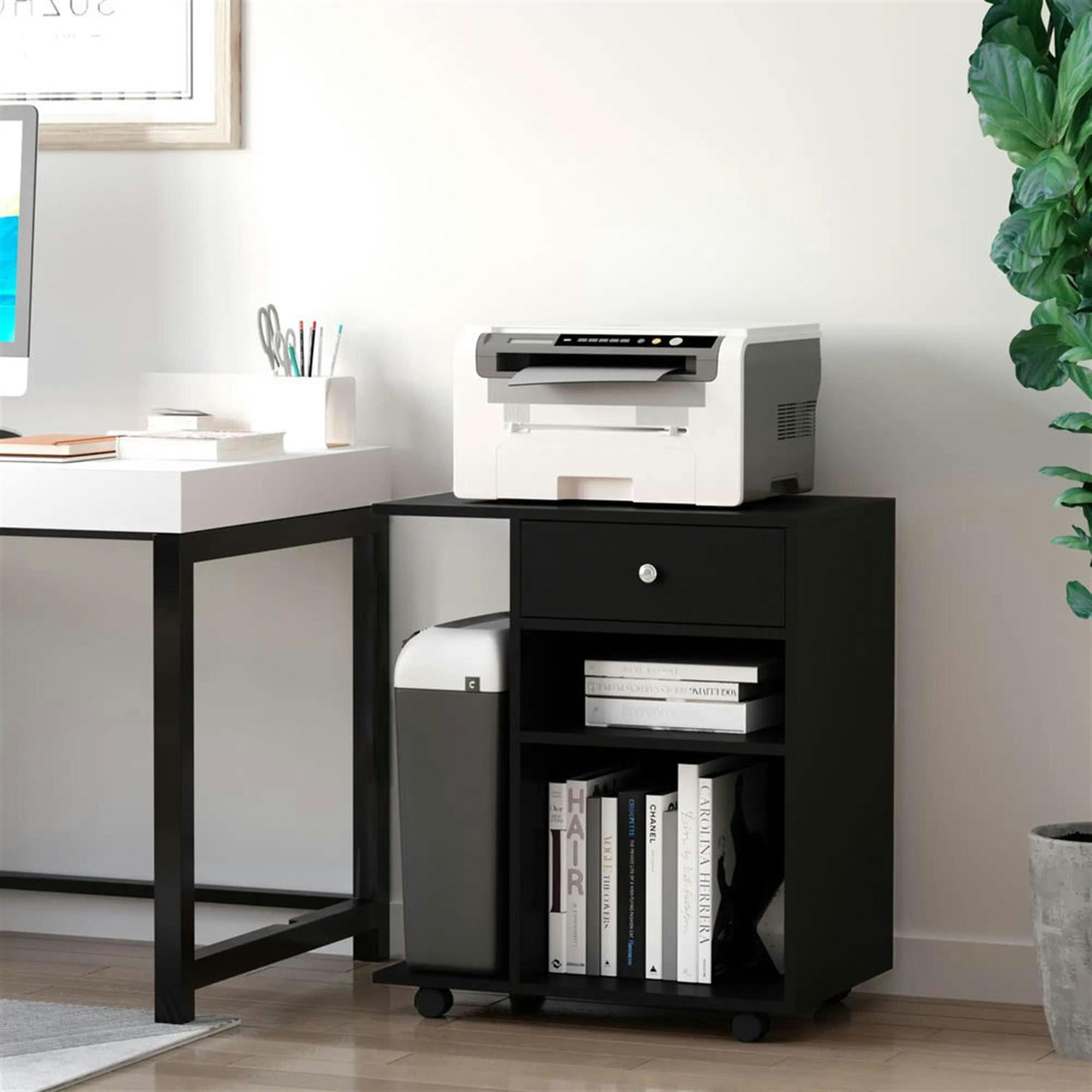 Demi Bonn Rolling Filing Cabinet with Castors, Adjustable Shelf, Drawer and CPU Stand, Modern File Cabinet for Home Office, Printer Stand, Black