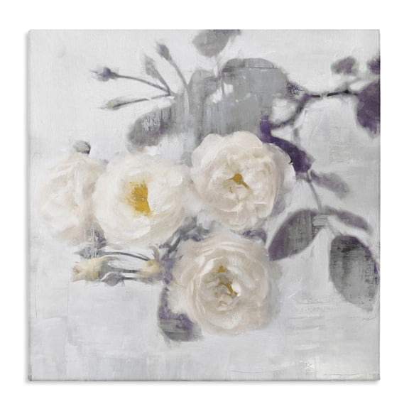 Stupell Industries White Blooms on Grey Floral Painting Wrapped Canvas Canvas Art Print Wall Art, 17 x 17