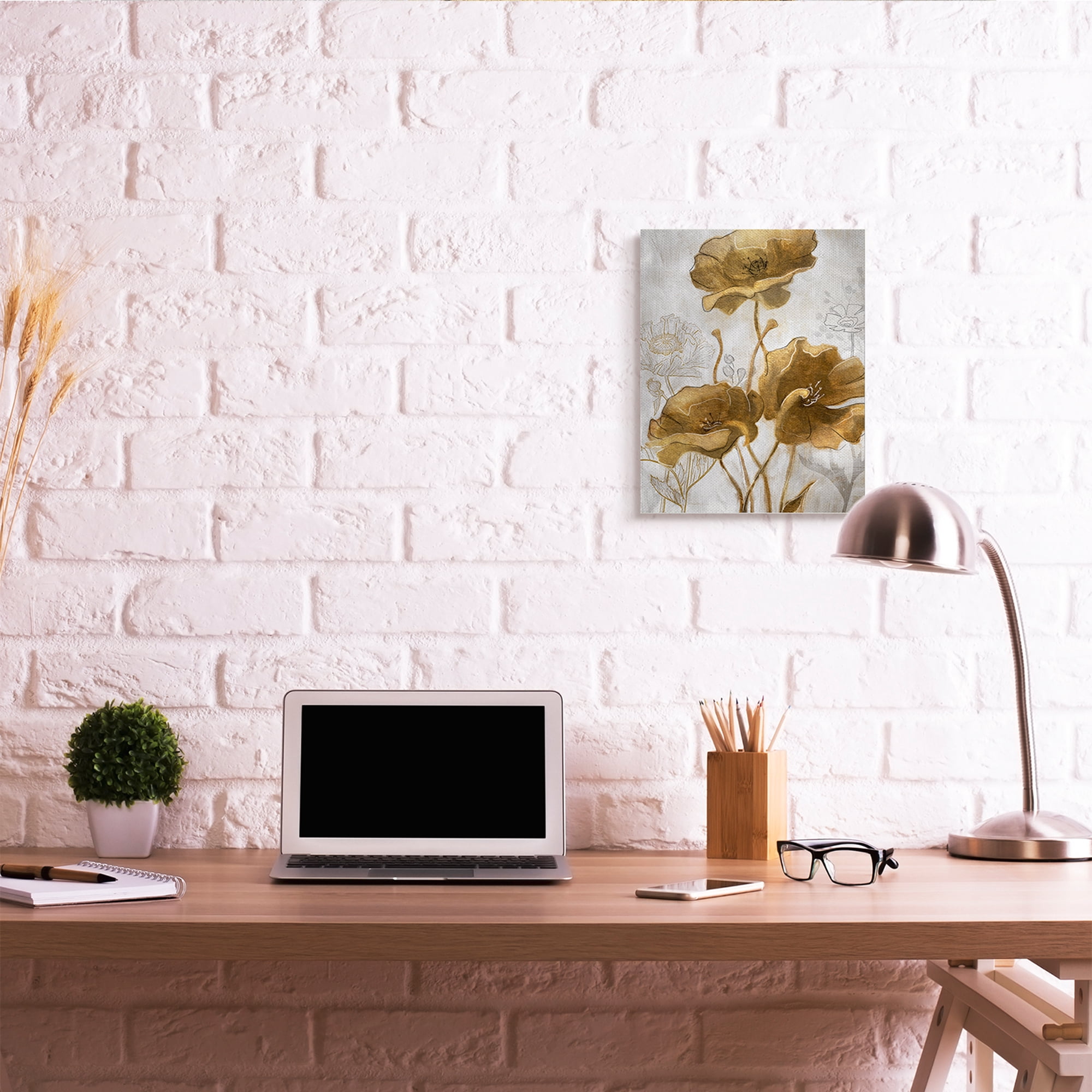 Stupell Industries Silver and Gold Poppies Abstract Flower Field Canvas Wall Art, 16 x 20, Design by Studio W