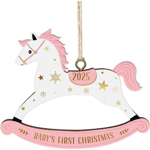 WaaHome Baby's First Christmas Ornament 2025 - Pink Wooden Newborn Girl Christmas Tree Decoration Keepsake