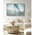 thumbnail image 2 of PixonSign Framed Canvas Print Wall Art Sailboat and Sun on Horizon Marine Life Waterfall Photography Realism Nautical Scenic Colorful Blue for Living Room, Bedroom, Office - 24"x36" Natural, 2 of 5