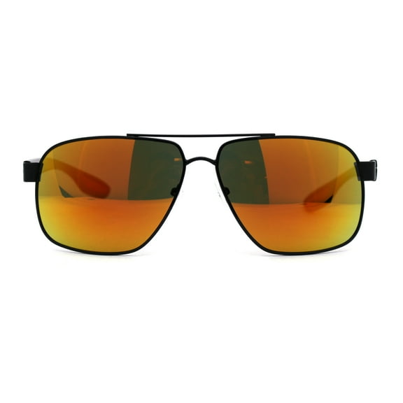 Mens Rectangle Mirrored Lens Officer Racer Sunglasses Black Orange Mirror