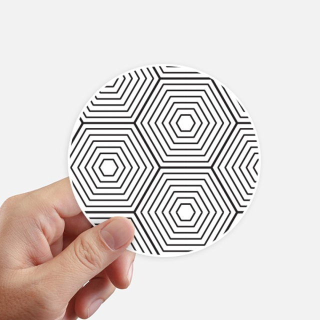 Hexagon Line Art Grain Illustration Pattern Sticker Round Wall Suitcase Laptop Label Bumper