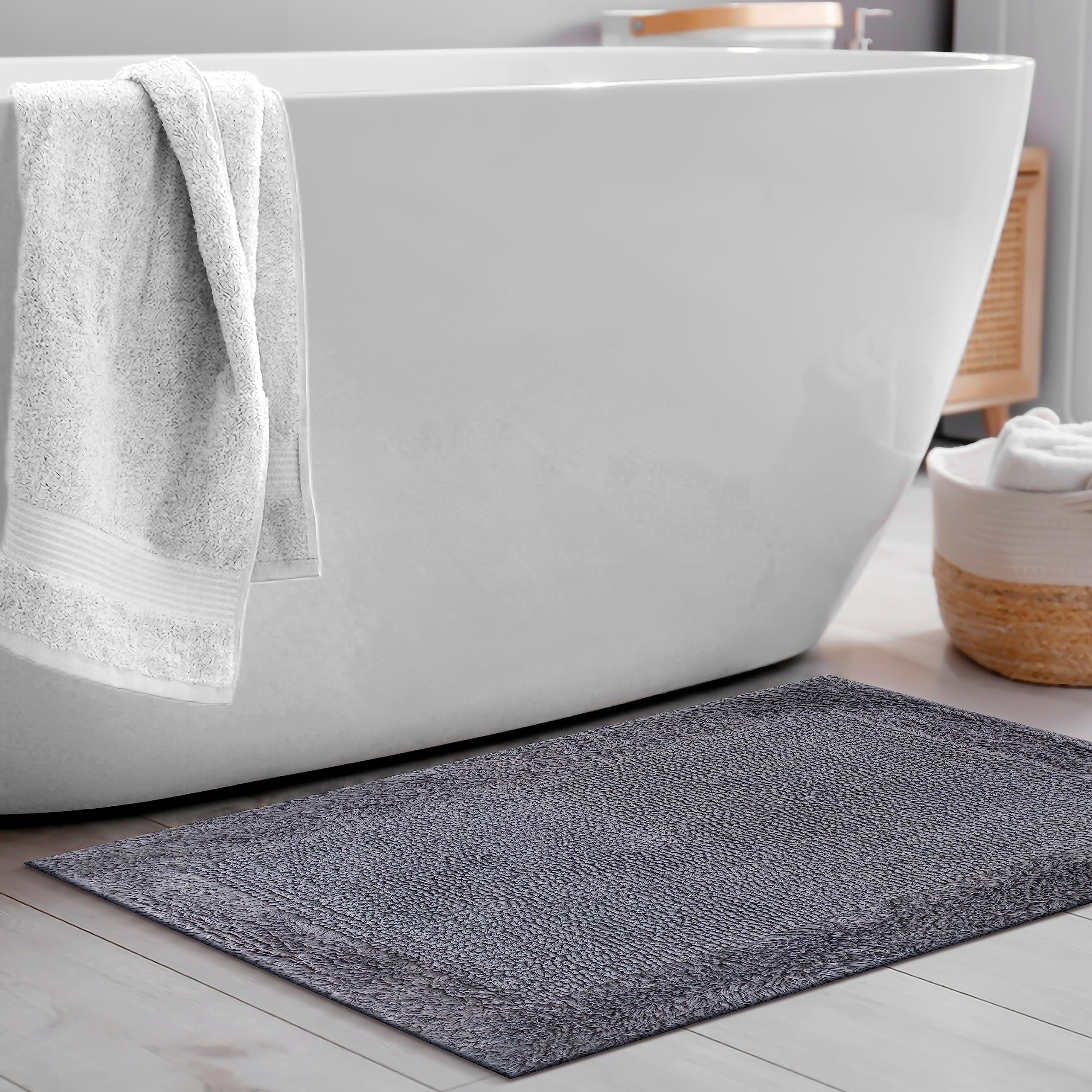 Savi Home 100% Cotton Reversible Hand-Tufted Bath Rug, Charcoal Grey, 17" x 24"