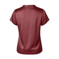 thumbnail image 5 of CYMMPU Women's Summer Solid Color Satin Button V Neck Top, Casual Short Sleeve Lightweight Elegant Blouse for Women Wine XXL, 5 of 6