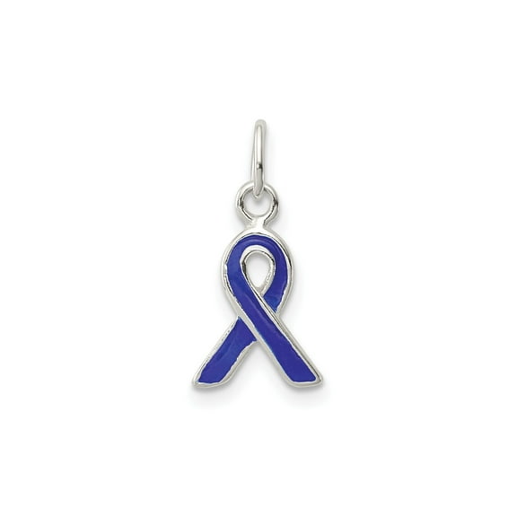 Sterling Silver Blue Awareness Ribbon Pendant Necklace for Women or Unisex, Enamel Symbol of Support for Colon Cancer, Arthritis, Advocacy, Emotional Strength, Inspirational Jewelry