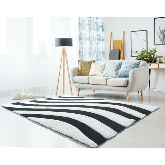 United Weavers of America Veria Thessa Shag Abstract Shag Contemporary Area Rugs, Black