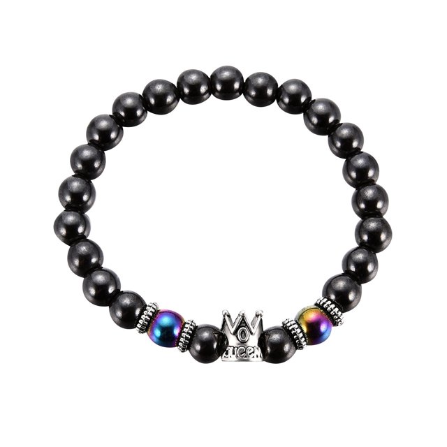 Pulsera magnética ovalada con cuentas de cálculos biliares negros para mujer