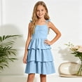 thumbnail image 2 of mgoYE Girls Spaghetti Strap Ruffled Swing Dress for Teen Tween Formal Prom Back to School Homecoming Dance Casual(Light Blue,7-8 Years), 2 of 5