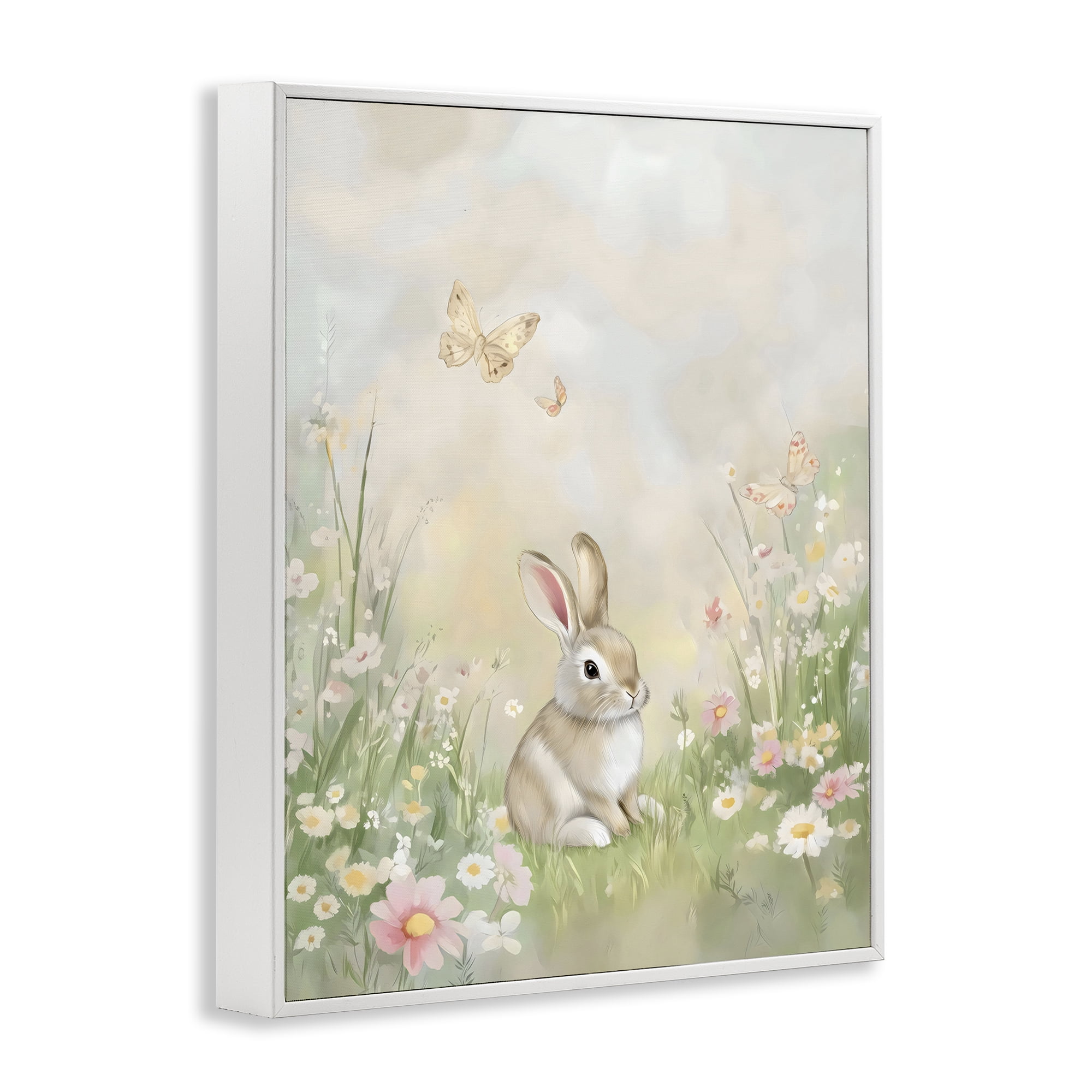 Stupell Industries Nursery Bunny in Meadow White Framed Giclee Art, design by Arlington Prints