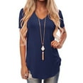 thumbnail image 2 of tredstone T-Shirt V Neck Summer Loose Top Solid Color Short Sleeve Woman Top, Dark Blue, M, 2 of 5