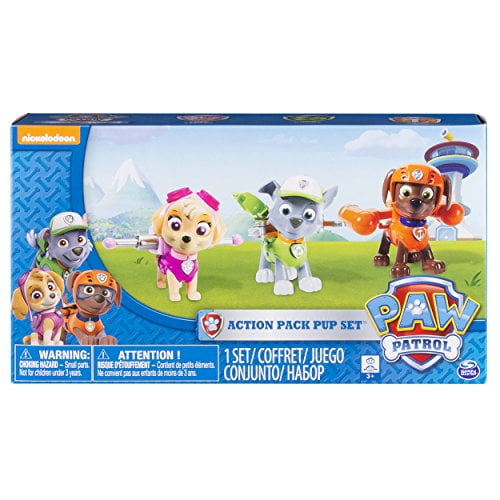 Paw Patrol Action Pack Chiots Figurine, 3pk, Skye, Zuma, Rocailleux