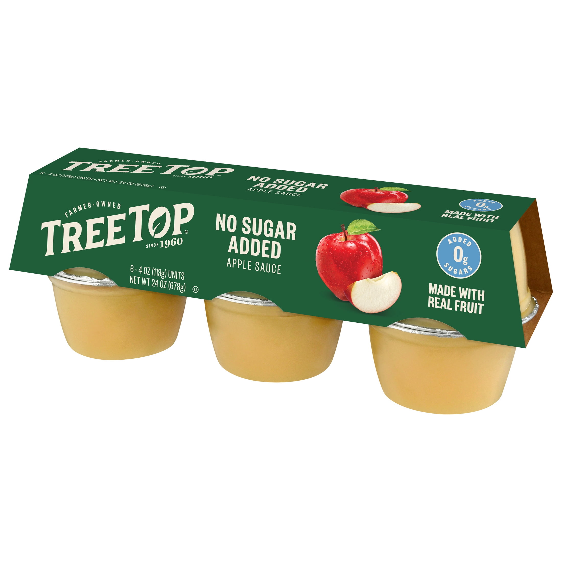 (6 pack) Tree Top No Sugar Added Apple Sauce Cups, 4 Oz, 6 Count
