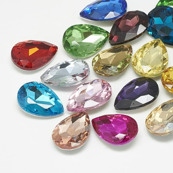 Pointed Back Glass Rhinestone Cabochons Faceted teardrop Mixed Color 14x10x4.5mm