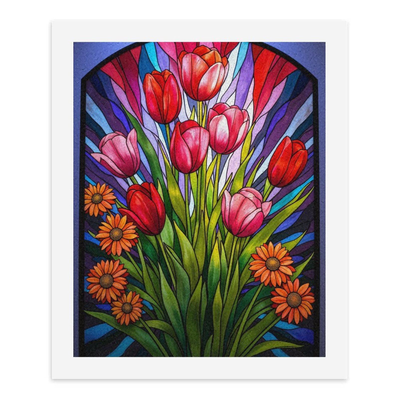 Paint By Numbers Kit for Adults Beginner - DIY Tulip Daisy Stained Glass Art Canvas Painting Kits for Adults, Frameless Paint By Number for Adults for Home Wall Decor 16x20 Inch