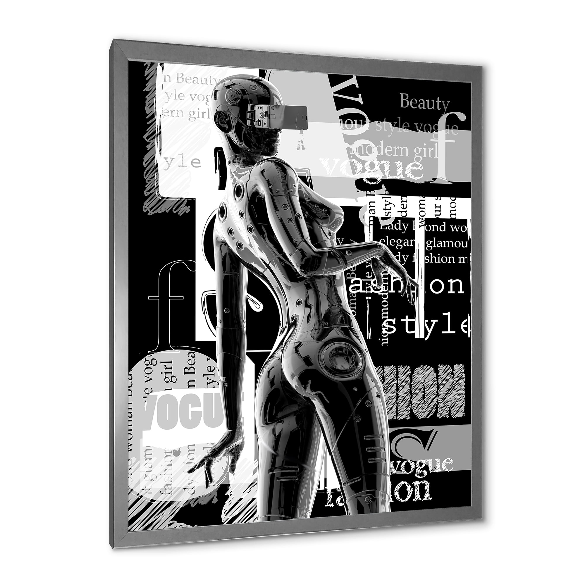 Designart 'Black and White Cyborg Body I' Modern Framed Art Print