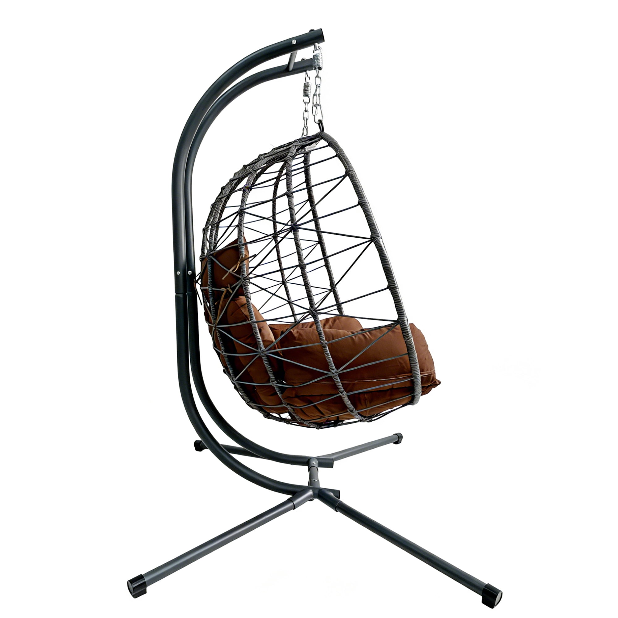 Double Egg Swing Chair with Stand, Patio Hammock Loveseat Hanging Chair with Cushion for Balcony Garden Backyard Relax, Brown