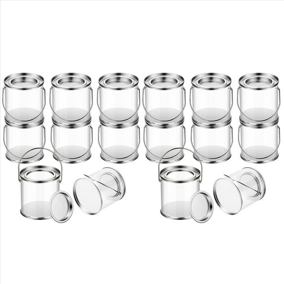 Rollbacks & More Paint Bucket Clear with Metal Lids and Handle Decorative Plastic Storage Can 16 Pack