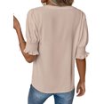 thumbnail image 3 of Fangasis Women Tops Short Sleeve Shirts Lapel Neck Blouse Ladies Loose Tunic Shirt Casual Office Apricot S, 3 of 4