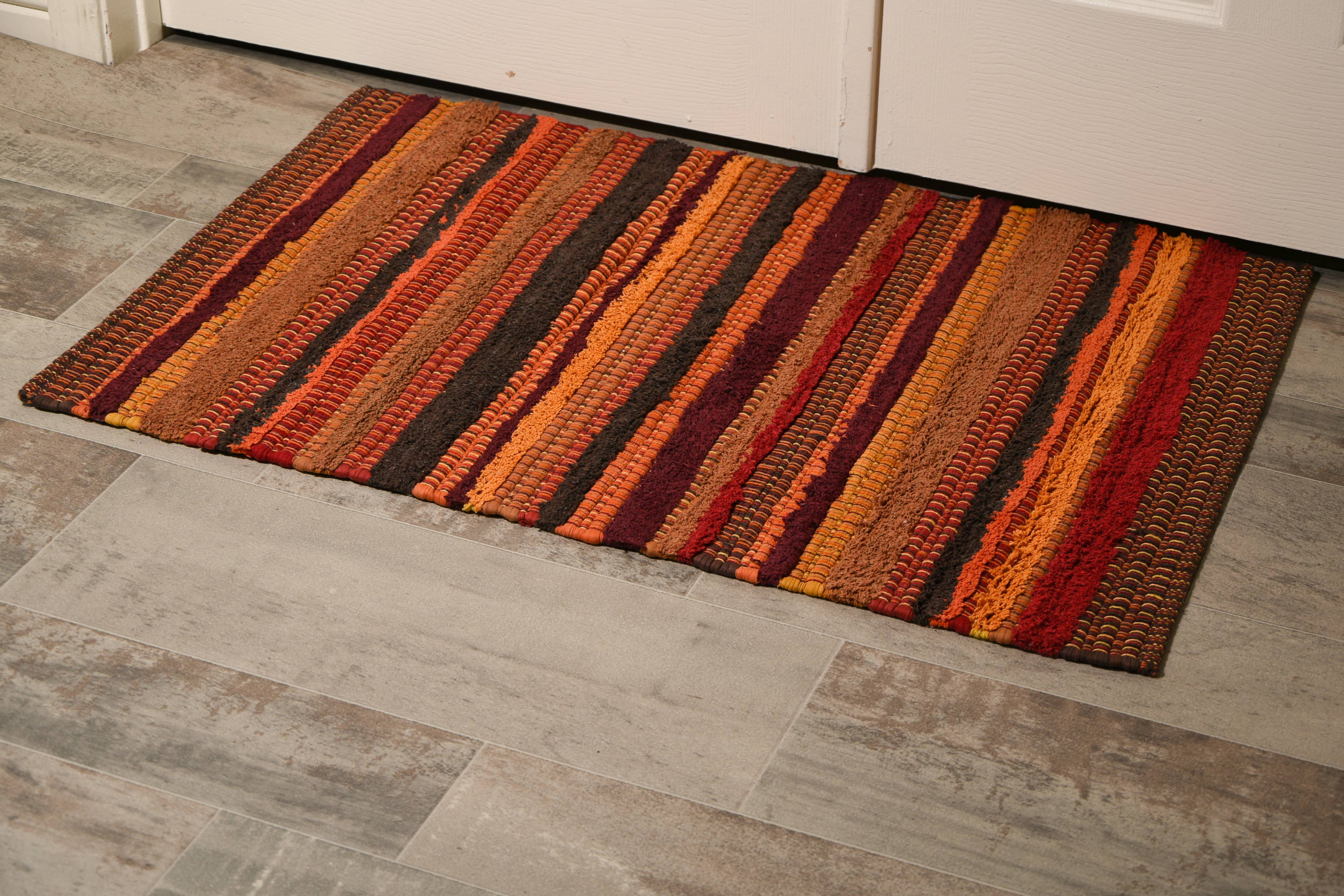 Burgundy Red Cotton Striped Door mat Rug Indoor - 2x3' Entrance