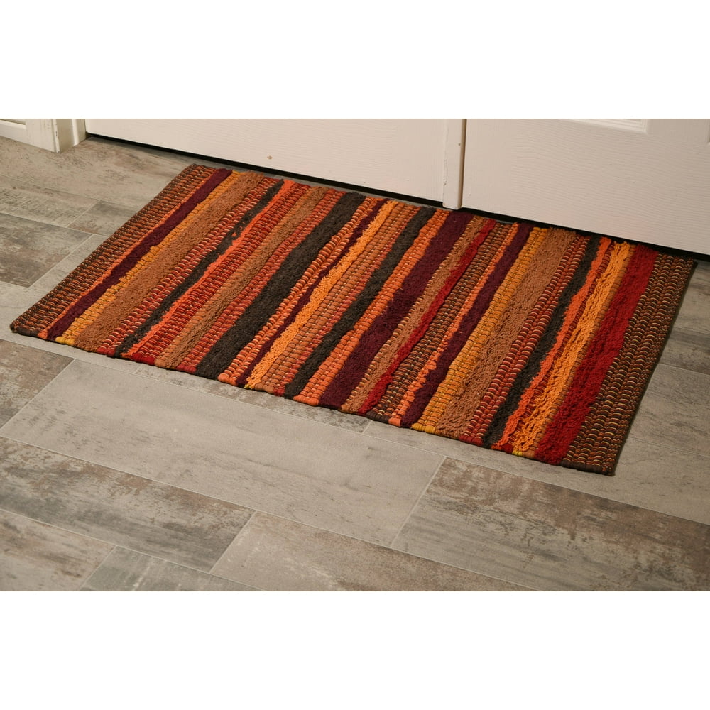 Burgundy Red Cotton Striped Door mat Rug Indoor 2x3' Entrance