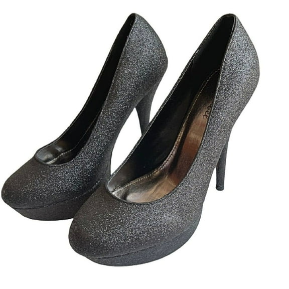 Bonnibel Monique-1N Women's Round Toe Slip-On Platform 5-Inch Holiday Party Dress Pumps BLACK GLITTER 8.5