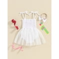 thumbnail image 4 of Bslissey Baby Girls Birthday Romper Dress Tie Spaghetti Strap Letter Embroidery Tulle Hem Jumpsuit Infant Cute Summer Sleeveless A-line Dress with Headband 6M 12M 18M, 4 of 8