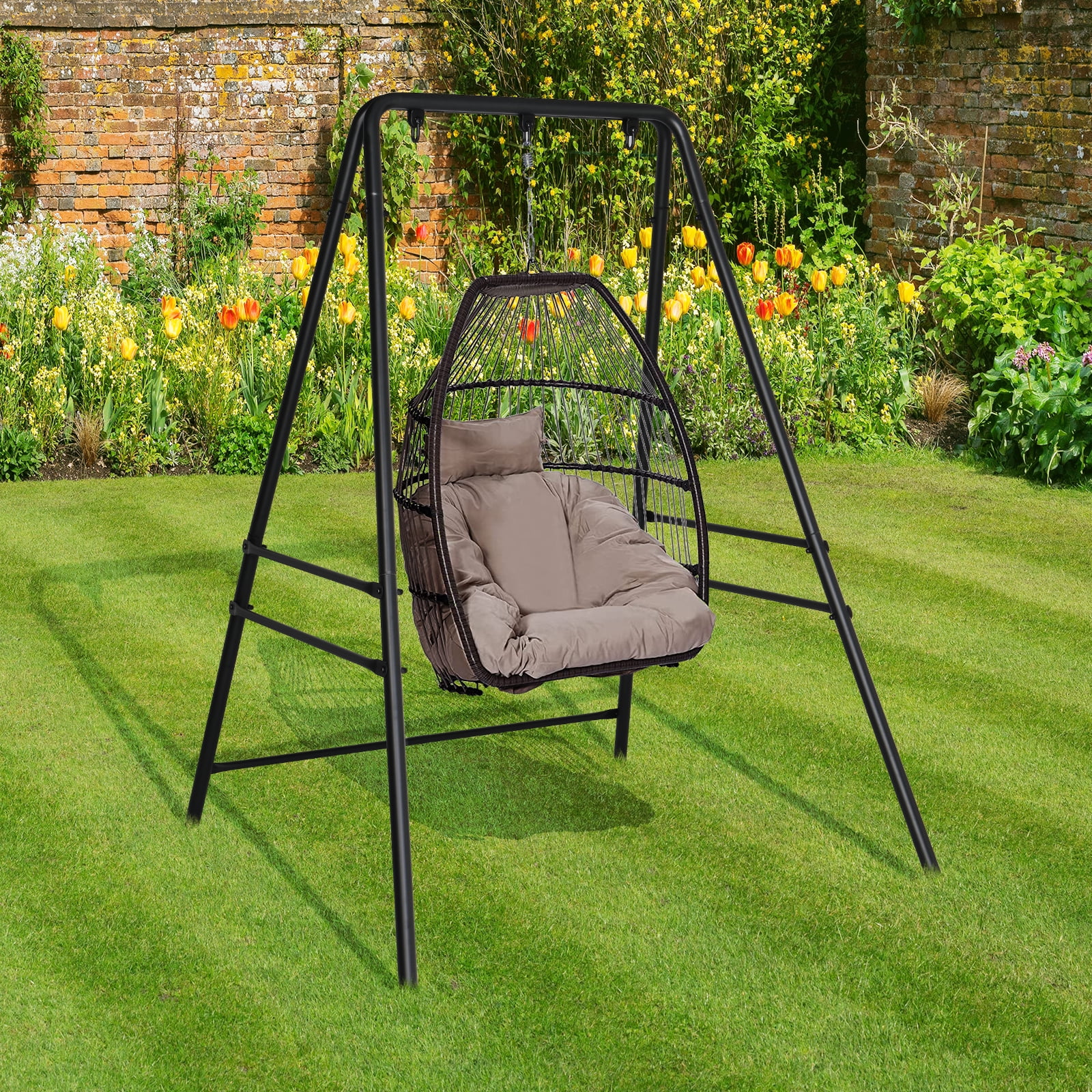133*137*180cm Wrought Iron Four-Legged Standing 200kg Three Rings Hanging Chair Frame Black