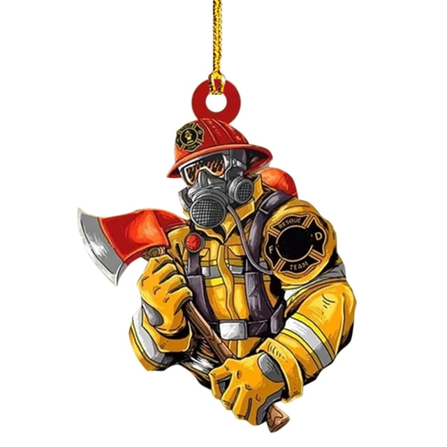 Fiudx Adorno Navideño de Bombero, Diseño Acrílico Personalizado, Papá Noel Bombero Pintado a Mano, Decoración Única para Árbol de Navidad, Colgante Navideño Versátil, Regalo para Fiestas, 1 Pieza