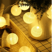 Yewang LED Thai cotton ball light string, battery box USB, courtyard outside the room cabinet window, Christmas decoration lights (warm white [battery model always on] 3 meters 20 lights)