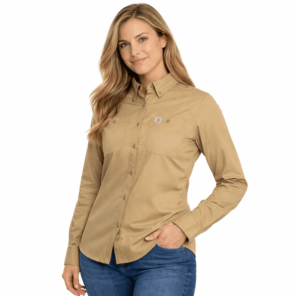 Carhartt 103106 Rugged Canvas Shirt Dark Khaki Women’s Workwear Top Size L 12/14